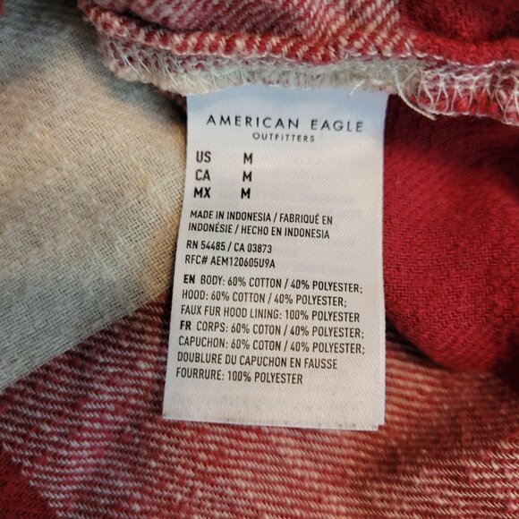 American Eagle Buffalo Plaid Hoodie M Hi Low Hem Pocket Front Gorpcore - Picture 5 of 9